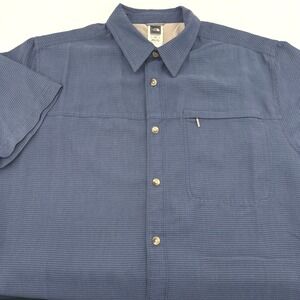 The North Face Mens L Blue Striped Short Sleeve Button Up Shirt Modal Blend